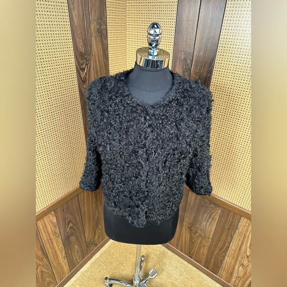 Byte By Giuliana Teso Black Curly Lamb Fur Jacket Coat 40 - Picture 2 of 12